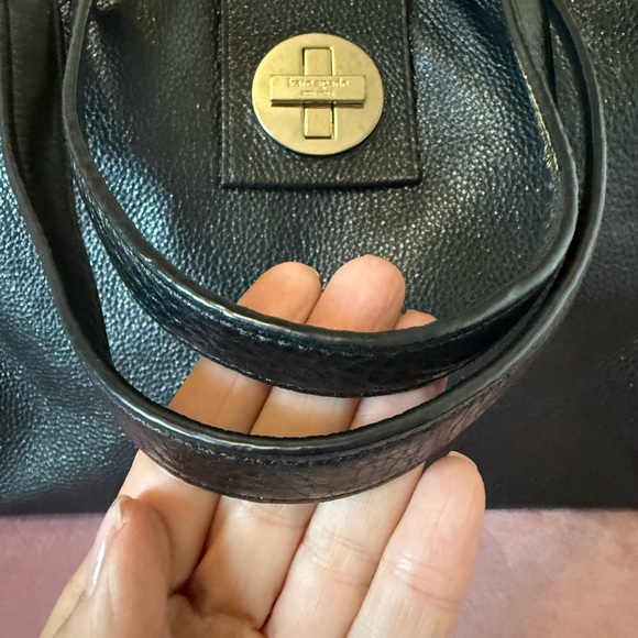 KATE SPADE Black Leather Shoulder Bag w Silver Turlock and Hardware - Picture 2 of 16